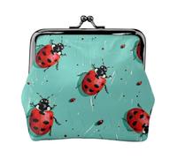 JKLQWC Red Ladybugs On A Blue Background Printed Coin Purse for Women Cute PU Leather Coin Wallet Mini Coin Purse Pouch with Kiss-Lock