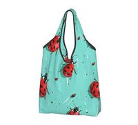 JKLQWC Red Ladybugs On A Blue Background Printed Foldable Shopping Bag 1 PCS, Reusable Grocery Tote Bags for Daily Shopping and Travel