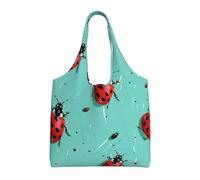 JKLQWC Red Ladybugs On A Blue Background Printed Tote Bag for Women Canvas Shopping Bag Reusable Grocery Cloth Bag Shoulder Bag for Work Travel Shopping College School