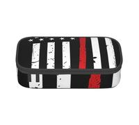 JKLQWC Red Line Firefighter USA Flag Printed Pencil Case Cute Pen Pencil Box Bag Large Capacity Compartment Zipper Pencil Pouch Organizer for Office School Travel