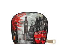 JKLQWC Red London Street Printed Card Wallet for Women Men Cute Zipper Card Cases Holder Mini Coin Purse with 12 Card Slots