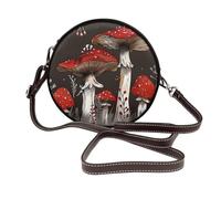 JKLQWC Red Mushrooms 1 Printed Crossbody Bag for Women Cute Round Leather Shoulder Bag with Adjustable Strap Messenger Bag