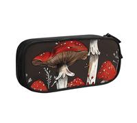 JKLQWC Red Mushrooms 1 Printed Pencil Case Cute Pen Pencil Box Bag Zipper Storage Organizer Box Holder for Office School Teen Girl Boy Adult,Black