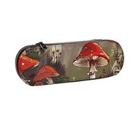 JKLQWC Red Mushrooms Printed Pencil Case Cute Pen Pencil Box Bag PU Leather Zipper Pencil Pouch Organizer for Office School Travel