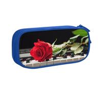 JKLQWC Red Rose on Piano Printed Pencil Case Cute Pen Pencil Box Bag Zipper Storage Organizer Box Holder for Office School Teen Girl Boy Adult,Blue