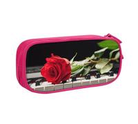 JKLQWC Red Rose on Piano Printed Pencil Case Cute Pen Pencil Box Bag Zipper Storage Organizer Box Holder for Office School Teen Girl Boy Adult,Pink