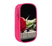 JKLQWC Red Rose on Piano Printed Pencil Case Cute Pen Pouch Large Pen Bag Portable Storage Organizer Box for Office School Teen Girl Boy Adult,Pink
