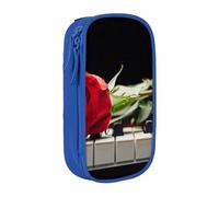 JKLQWC Red Rose on Piano Printed Pencil Case Cute Pen Pouch Large Pen Bag Portable Storage Organizer Box for Office School Teen Girl Boy Adult,Blue
