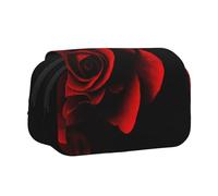 JKLQWC Red Rose Prints Pencil Case for Kids Men Women, Two Layers Large Capacity Pencil Pouch Makeup Bag Organizer for Office School Travel