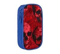 JKLQWC Red Skulls Printed Pencil Case Cute Pen Pouch Large Pen Bag Portable Storage Organizer Box for Office School Teen Girl Boy Adult,Blue