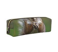JKLQWC Red Squirrel Printed Leather Pencil Case with Gold Zipper - Simple and Lightweight Organizer for School, Office, Travel, Makeup