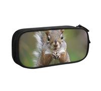 JKLQWC Red Squirrel Printed Pencil Case Cute Pen Pencil Box Bag Zipper Storage Organizer Box Holder for Office School Teen Girl Boy Adult,Black