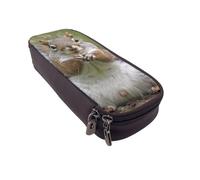 JKLQWC Red Squirrel Printed PU Leather Pencil Case Cute Pen Pencil Box Bag Zipper Office School Pencil Pouch Organizer for Students Teen Girls Boys Adult