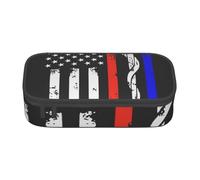JKLQWC Red Stripe Firefighter USA Flag Printed Pencil Case Cute Pen Pencil Box Bag Large Capacity Compartment Zipper Pencil Pouch Organizer for Office School Travel