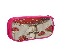 JKLQWC Red White Mushroom Printed Pencil Case Cute Pen Pencil Box Bag Zipper Storage Organizer Box Holder for Office School Teen Girl Boy Adult,Pink