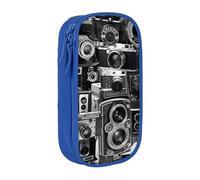 JKLQWC Retro Cool Camera Collection Printed Pencil Case Cute Pen Pouch Large Pen Bag Portable Storage Organizer Box for Office School Teen Girl Boy Adult,Blue