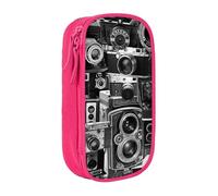 JKLQWC Retro Cool Camera Collection Printed Pencil Case Cute Pen Pouch Large Pen Bag Portable Storage Organizer Box for Office School Teen Girl Boy Adult,Pink