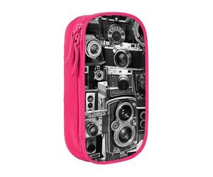 JKLQWC Retro Cool Camera Collection Printed Pencil Case Cute Pen Pouch Large Pen Bag Portable Storage Organizer Box for Office School Teen Girl Boy Adult,Pink