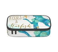 JKLQWC Retro Mermaid Printed Pencil Case Cute Pen Pencil Box Bag Large Capacity Compartment Zipper Pencil Pouch Organizer for Office School Travel