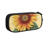 JKLQWC Retro Sunflower Printed Pencil Case Cute Pen Pencil Box Bag Zipper Storage Organizer Box Holder for Office School Teen Girl Boy Adult,Black