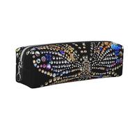 JKLQWC Rhinestone Butterfly Printed Leather Pencil Case with Silver Zipper - Simple and Lightweight Organizer for School, Office, Travel, Makeup