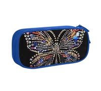 JKLQWC Rhinestone Butterfly Printed Pencil Case Cute Pen Pencil Box Bag Zipper Storage Organizer Box Holder for Office School Teen Girl Boy Adult,Blue