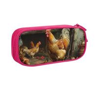 JKLQWC Roast Chicken Hen Farm Printed Pencil Case Cute Pen Pencil Box Bag Zipper Storage Organizer Box Holder for Office School Teen Girl Boy Adult,Pink
