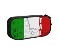 JKLQWC Roman Colosseum Italian Flag Printed Pencil Case Cute Pen Pencil Box Bag Zipper Storage Organizer Box Holder for Office School Teen Girl Boy Adult,Black