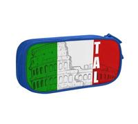 JKLQWC Roman Colosseum Italian Flag Printed Pencil Case Cute Pen Pencil Box Bag Zipper Storage Organizer Box Holder for Office School Teen Girl Boy Adult,Blue