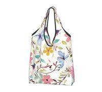 JKLQWC Romantic Fancy Floral Birds Butterfly Printed Foldable Shopping Bag 1 PCS, Reusable Grocery Tote Bags for Daily Shopping and Travel