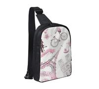 JKLQWC Romantic Paris Butterfly Eiffel Printed Crossbody Sling Backpack Sling Bag for Men Women Adjustable Shoulder Bag Travel Hiking Chest Bag Daypack