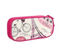 JKLQWC Romantic Paris Eiffel Tower Bycicle Printed Pencil Case Cute Pen Pencil Box Bag Zipper Storage Organizer Box Holder for Office School Teen Girl Boy Adult,Pink