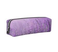 JKLQWC Romantic Purple Lavender Printed Leather Pencil Case with Silver Zipper - Simple and Lightweight Organizer for School, Office, Travel, Makeup