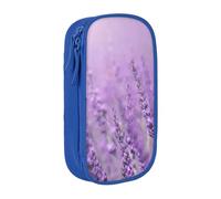 JKLQWC Romantic Purple Lavender Printed Pencil Case Cute Pen Pouch Large Pen Bag Portable Storage Organizer Box for Office School Teen Girl Boy Adult,Blue