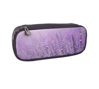 JKLQWC Romantic Purple Lavender Printed PU Leather Pencil Case Cute Pen Pencil Box Bag Zipper Office School Pencil Pouch Organizer for Students Teen Girls Boys Adult Gifts