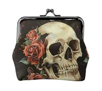 JKLQWC Rose Skull Printed Coin Purse for Women Cute PU Leather Coin Wallet Mini Coin Purse Pouch with Kiss-Lock