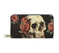 JKLQWC Rose Skull Printed Long Wallet for Women Men Cute Coin Purse with Card Holder