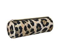 JKLQWC Rough Leopard Print Printed Cylinder Pencil Case with Gold Zipper - Lightweight Leather Organizer for School, Office, Travel, Makeup