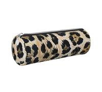 JKLQWC Rough Leopard Print Printed Cylinder Pencil Case with Silver Zipper - Lightweight Leather Organizer for School, Office, Travel, Makeup