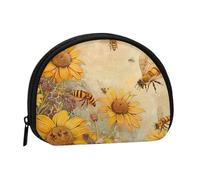 JKLQWC Rural Honey Bees Flowers Printed Coin Purse for Women Cute Small Change Wallet Mini Coin Purses Pouch with Zipper