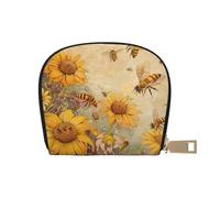 JKLQWC Rural Honey Bees Flowers Printed Credit Card Wallet for Women Men Cute Zipper Card Cases Holder Mini Coin Purse with 12 Card Slots