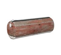 JKLQWC Rustic Old Barn Wood Printed Cylinder Pencil Case with Silver Zipper - Lightweight Leather Organizer for School, Office, Travel, Makeup