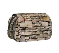 JKLQWC Rustic Rocks Brick Wall Prints Pencil Case for Kids Men Women, Two Layers Large Capacity Pencil Pouch Makeup Bag Organizer for Office School Travel