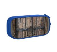 JKLQWC Rustic Stall Wooden Door Printed Pencil Case Cute Pen Pencil Box Bag Zipper Storage Organizer Box Holder for Office School Teen Girl Boy Adult,Blue