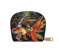 JKLQWC Safflower Flying Fish Printed Card Wallet for Women Men Cute Zipper Card Cases Holder Mini Coin Purse with 12 Card Slots