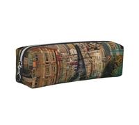 JKLQWC san Francisco Printed Leather Pencil Case with Silver Zipper - Simple and Lightweight Organizer for School, Office, Travel, Makeup