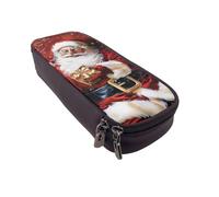 JKLQWC Santa Claus Xmas Gifts Printed PU Leather Pencil Case Cute Pen Pencil Box Bag Zipper Office School Pencil Pouch Organizer for Students Teen Girls Boys Adult
