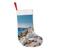 JKLQWC Santorini Greek Island sea View Prints Soft Christmas Stocking Large Plush Hanging Xmas Santa Socks for Holiday Party Gifts Decoration