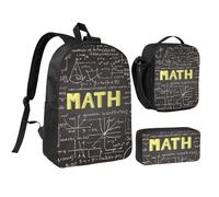 JKLQWC school math Print School Backpack Set of 3, 17-Inch School Bag with Insulated Lunch Bag & Pencil Case for Students Teens Girls Boys