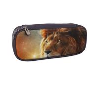 JKLQWC SciFi Lion Printed PU Leather Pencil Case Cute Pen Pencil Box Bag Zipper Office School Pencil Pouch Organizer for Students Teen Girls Boys Adult Gifts